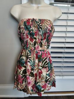 Evolutionary Boho Strapless Floral Romper Lightweight Flowy, Size S