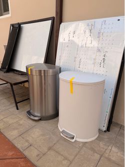 simplehuman Indoor Step Trash Cans - Stainless Steel & White