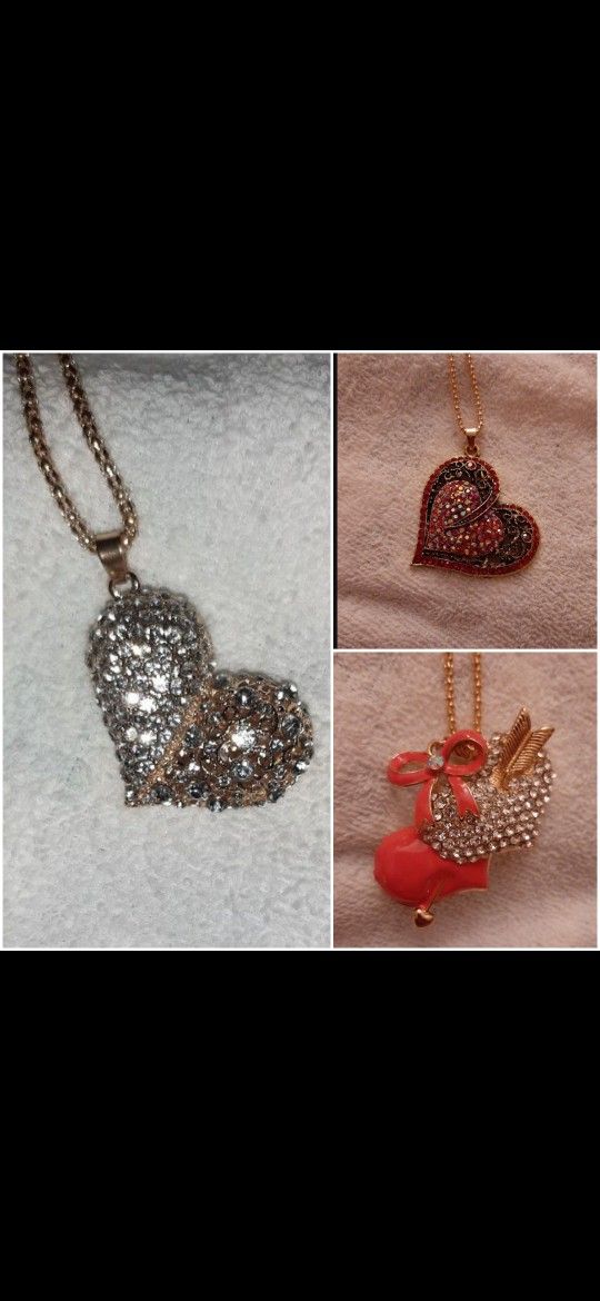 Hearts❣Beautiful! Crystal & Enamel Pendant w/Free Chain💞 Get one for $10., when you Buy 3 for $30.