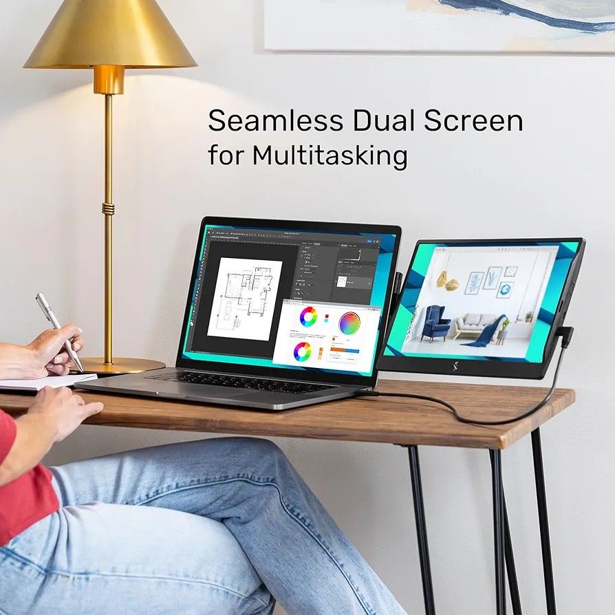 SideTrak Swivel 14" Attachable Portable Monitor Extender, FHD TFT Laptop Dual Screen with Kickstand + Unique Swivel Hinge, Compatible with Mac, PC, Ch