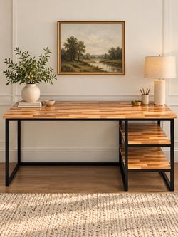 Solid acacia wood and welded metal frame desk