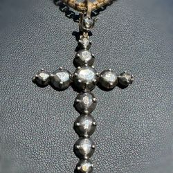 18th century ART-DECO Jewelry 10k solid yellow gold 925 sterling silver natural diamond 1.00CTW Cross Religious Pendant charm