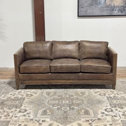 Rustic Brown Leather Sofa (Retail $3,749)