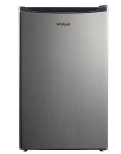 Whirlpool 4.3 cu ft Mini Refrigerator Stainless Steel WH43S1E: Compact Dorm Fridge, Energy Star, Reversible Door, 2 Shelves