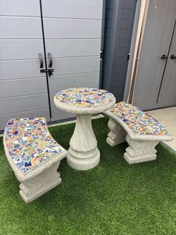 Talavera Concrete Patio Table and benches set