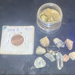 Lots treasures Gemstones, coin, silver ring & Gold nuggets