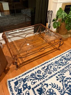 Piece Wrought Iron & Glass Coffee Table + 2 End Tables