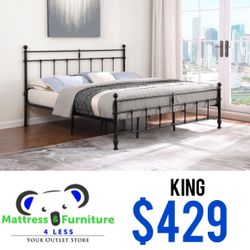 Novak Metal King Open Frame Bed Matte Black