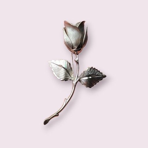 GIOVANNI Signed Long Stem Rose Brooch Pin