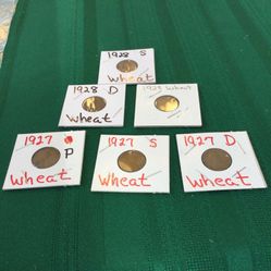 WHEAT PENNIES SIX OF THEM ALL THREE MINTS.