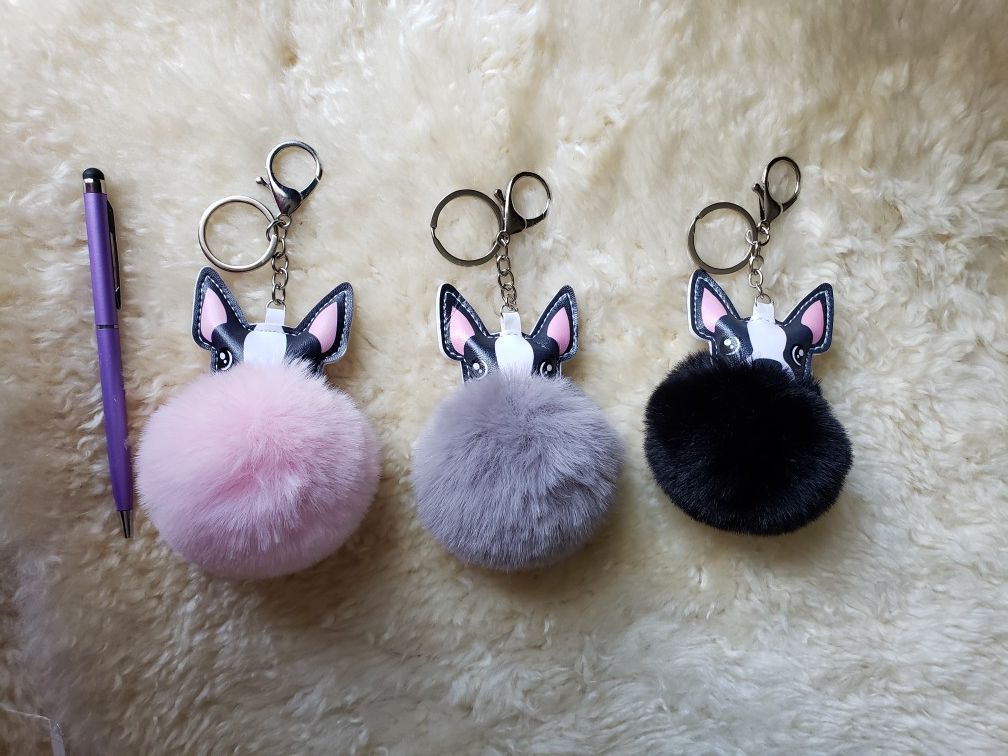 Dog Head Pom Pom Keychain