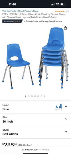 Brand New (6) Blue Stackable 16"Student Chairs