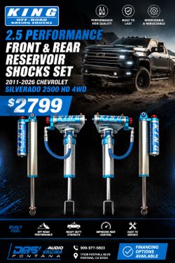 King  2.5 Performance Front & Rear  Adjustable  Reservoir Shocks Set  2011-2026 Chevrolet Silverado 2500 HD 4WD