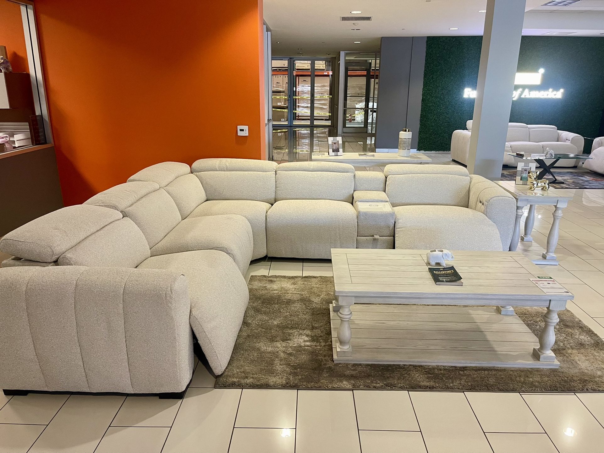 Light Gray Contemporary Sectional With Power Reclining Seats
