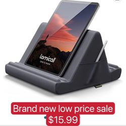 Tablet Pillow Holder, Pillow Soft Pad - Tablet Stand Dock for Lap, Bed and Desk with Pocket & 4 Viewing Angles, for 2021 iPad Pro 11, 10.5,12.9 Air Mi