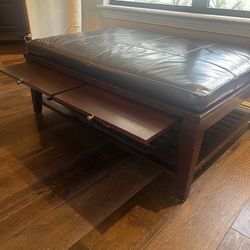 Solid Wood Coffee Table/Ottoman w Leather Top