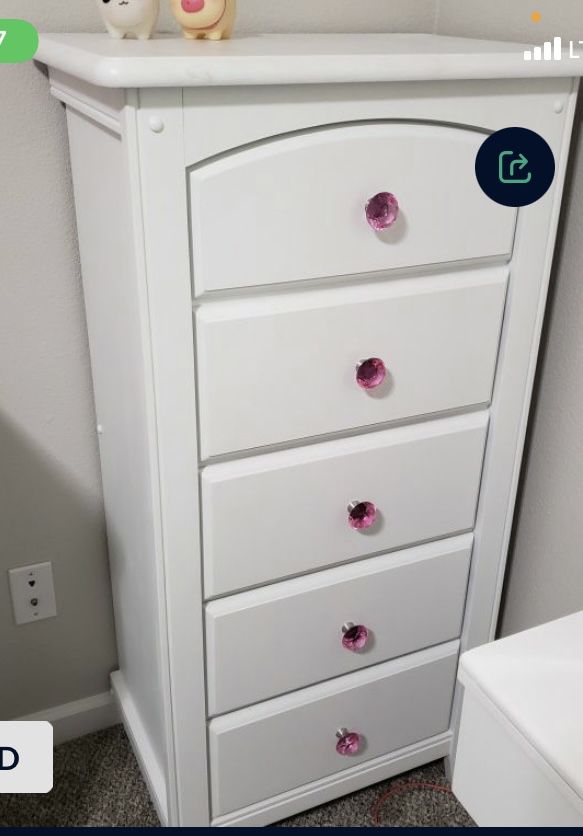 Tall White Dresser With Pink Pulls - Priced To Sell!!!! for Sale in ...