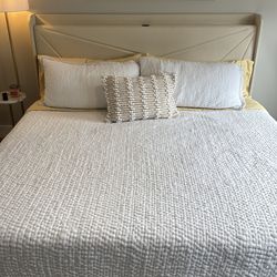 King Size Beige Bed Frame with King Mattress and USB & USBC charging dock