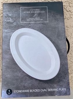 Everyday Home Essentials White Stoneware Beaded Oval Serving Platter 16 Inch