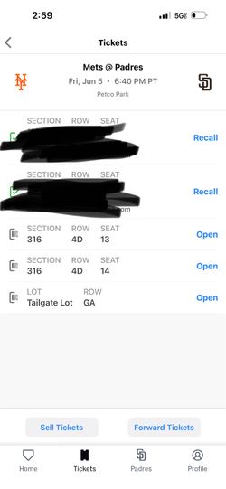 Padres vs Mets 2 tickets plus tailgate parking
