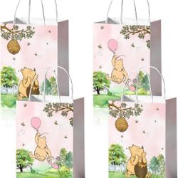 Classic Pooh Bear Goodie Bags for Baby Shower Party Supplies, Bear Gift Snacks Treat Candy Party Favors Bags with Handles for Classic Bear Theme Party