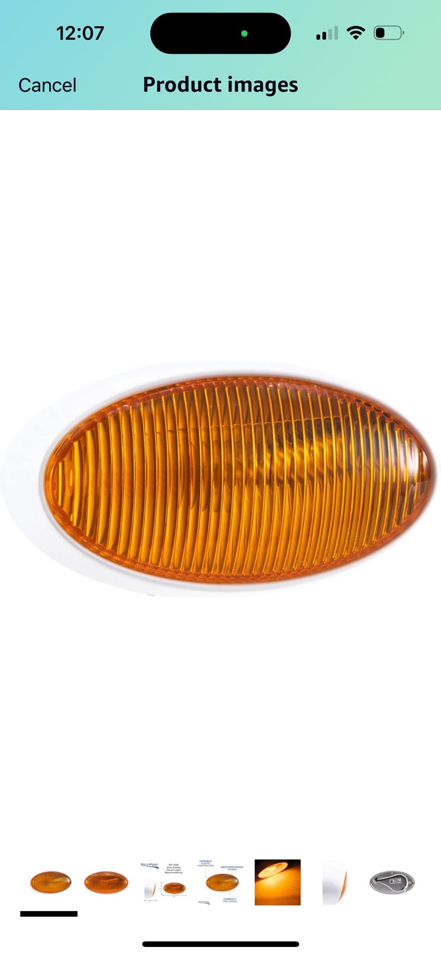 RecPro RV 12V Oval Porch Light with Amber Lens | RV Utility Light Fixture for Motorhomes, Campers, Trailers, 5th Wheels (Single)