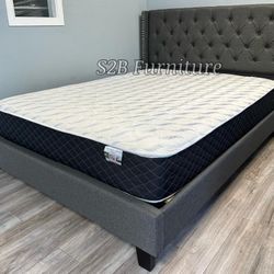 Queen Grey Tufted Bed With Ortho Matres!