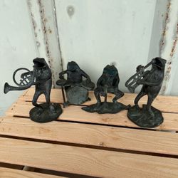 Vintage Bronze Frog Band Figures