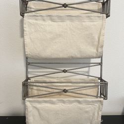 Pier 1 Imports silver Medici metal and canvas magazine rack in great condition.:$30 or Best Offer