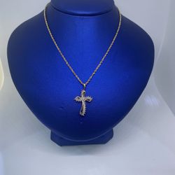 10KT Gold Rope Chain W/Cross Pendant 