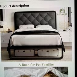 Twin Bed Frame w/Gray Tufted Headboard NIB