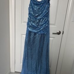 Sequin Mermaid Prom Dress Size Medium With Slit Cowl Neckline