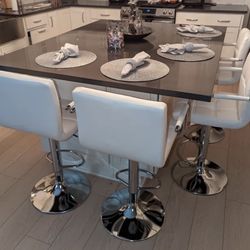 (4) 360-swivel Adjustable Height Bar Stools, Square Back w/ Armrest, White