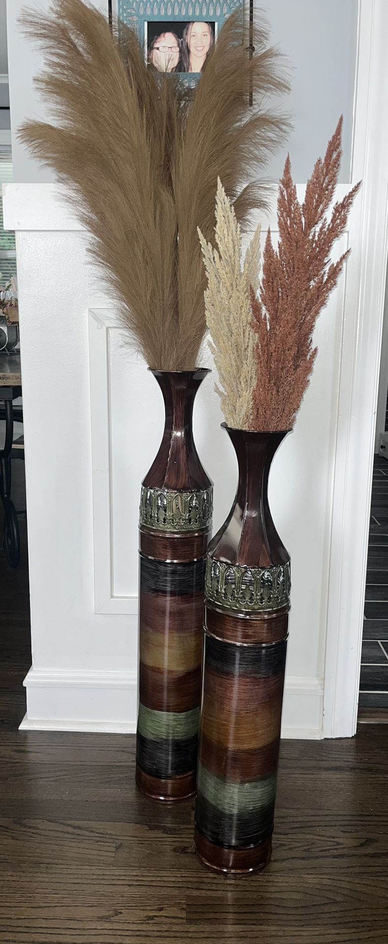 Deco Cylindrical Metal Vase, Set of 2