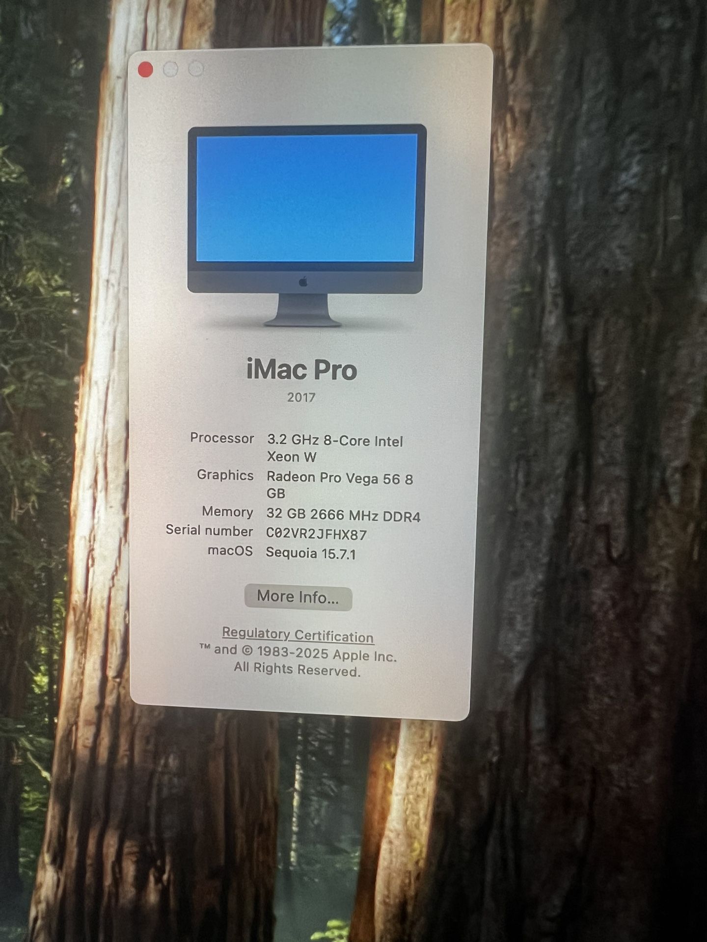 2017 Apple iMac Pro 3.2 8-core Intel Xeon W 32GB Radeon Pro Vega 56 8gb Graphics