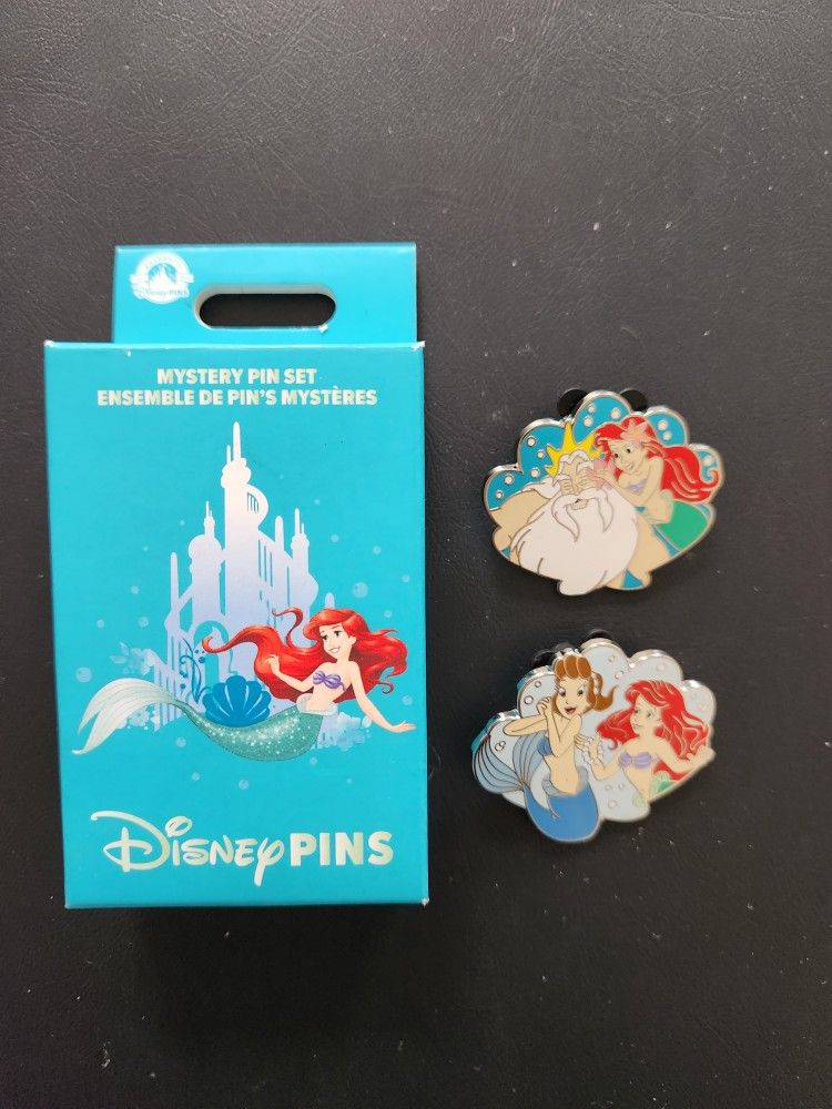 Disney The Little Mermaid Mystery Pin Set of 2 Ariel w/Triton & Ariel w/Aquata