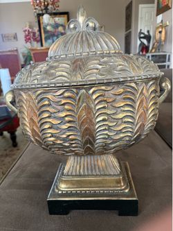 Decorative Wooden Lidded Urn / Centerpiece Bowl – Vintage Hollywood Regency Style