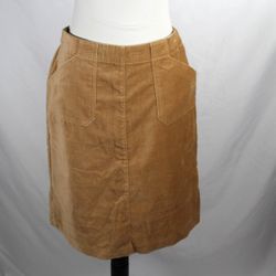 Vintage 1990s Tan Cotton Velveteen Skirt with Pockets Size 10P