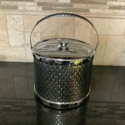 Ice Bucket Silver Basket Weave Shiny Barware Japan