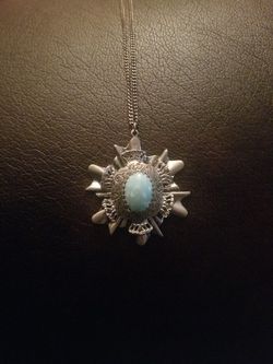 Baby blue oval pendant necklace