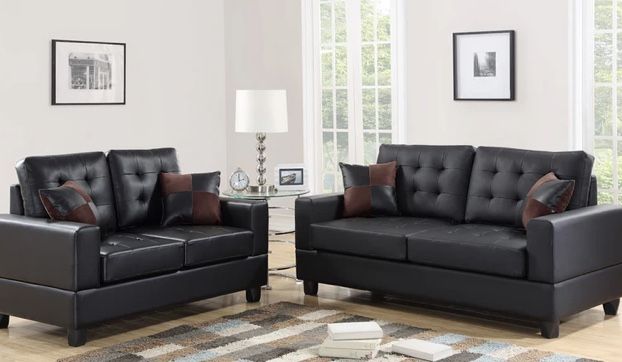 Vega Black Faux Leather Sofa & Loveseat