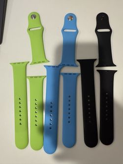 Apple Watch Sport Bands 42mm Original OEM x 3, Black, Blue, Green, Fits 42, 44, 45, 46, 49 Ultra