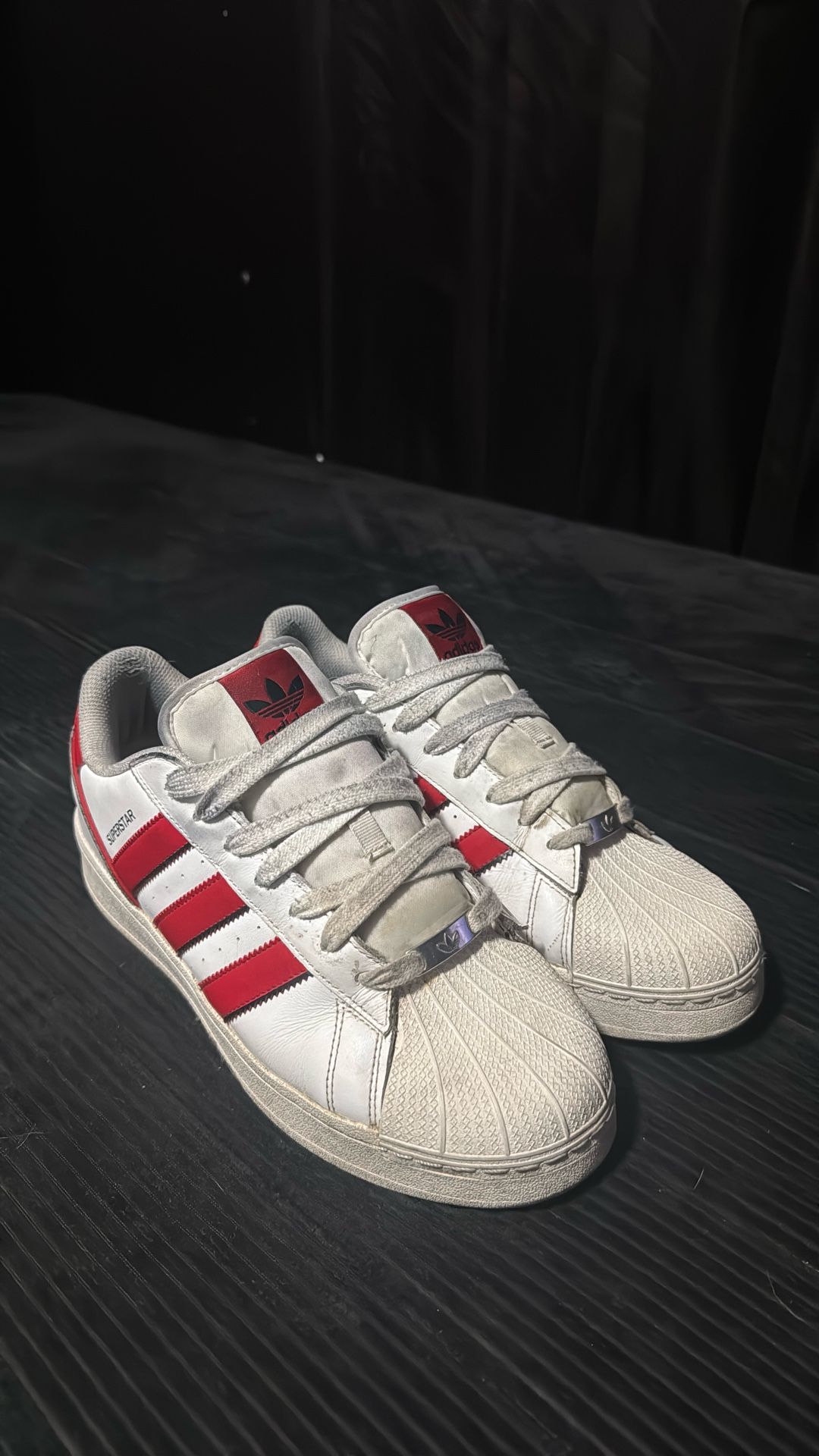 White/red Adidas Superstars Men’s 10.5