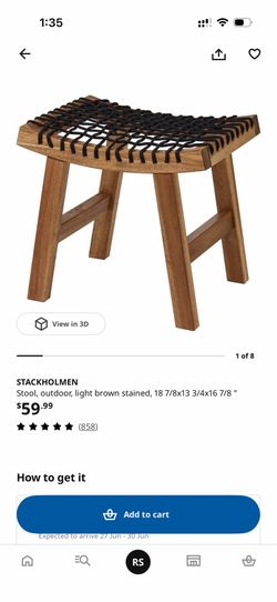 IKEA STOCKHOLMEN Outdoor Stool – Light Brown Stained Acacia Wood – Rope Seat – Like New