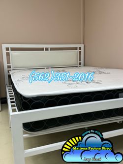 Full bed frame white with mattress Colchon deluxe Nuevo