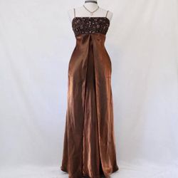 Vintage Morgan & Co. Copper Iridescent Prom Dress Empire waist 90s y2k Beaded SM