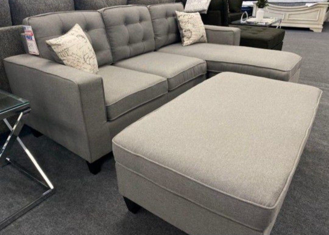 Brand New Light Grey Linen Sectional Sofa +Ottoman (4 Style Options) 