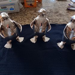 (3) SILVER penguins 6 In Tall