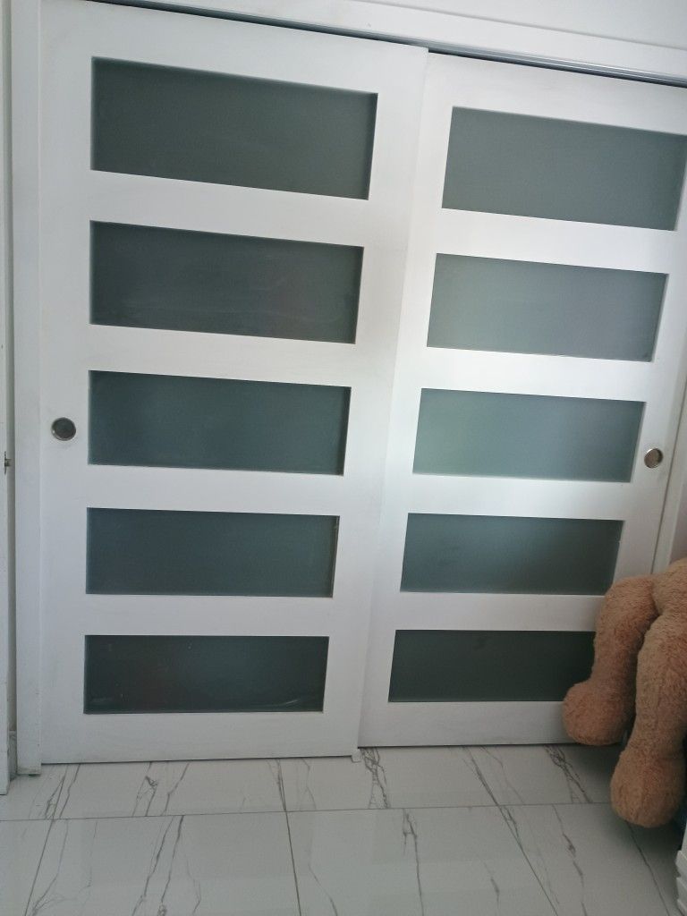 NEW SLIDING 70X78 CLOSET DOORS REAL WOOD FROSTED GLASS