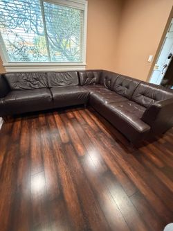 Brown Leather 2-Piece Sectional Sofa – $250 OBO